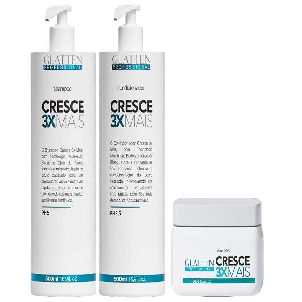 Glatten Cresce 3X Mais Shampoo e Condicionador e Máscara