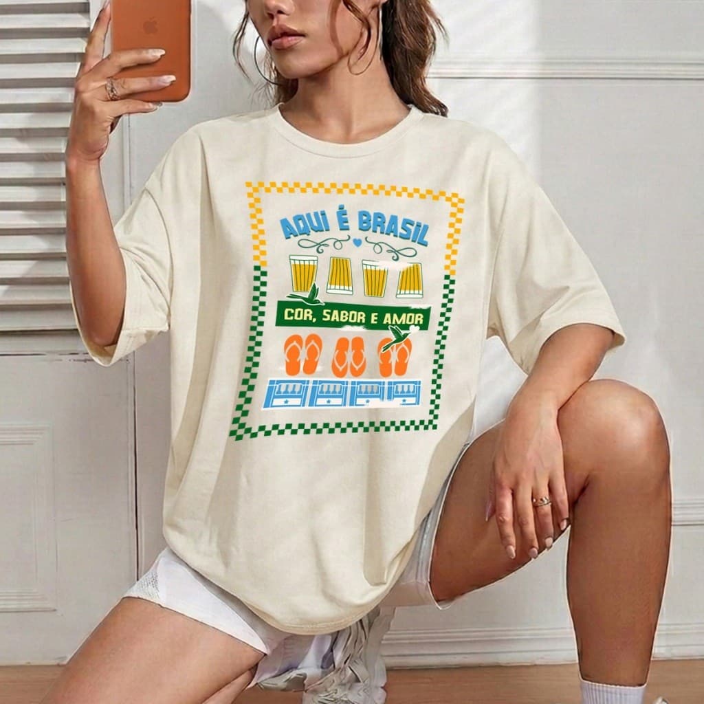 Camiseta Feminina Aqui É O Brasil T-shirt Brasileira Cerveja Samba Chinelo Camisa 100% Algodão