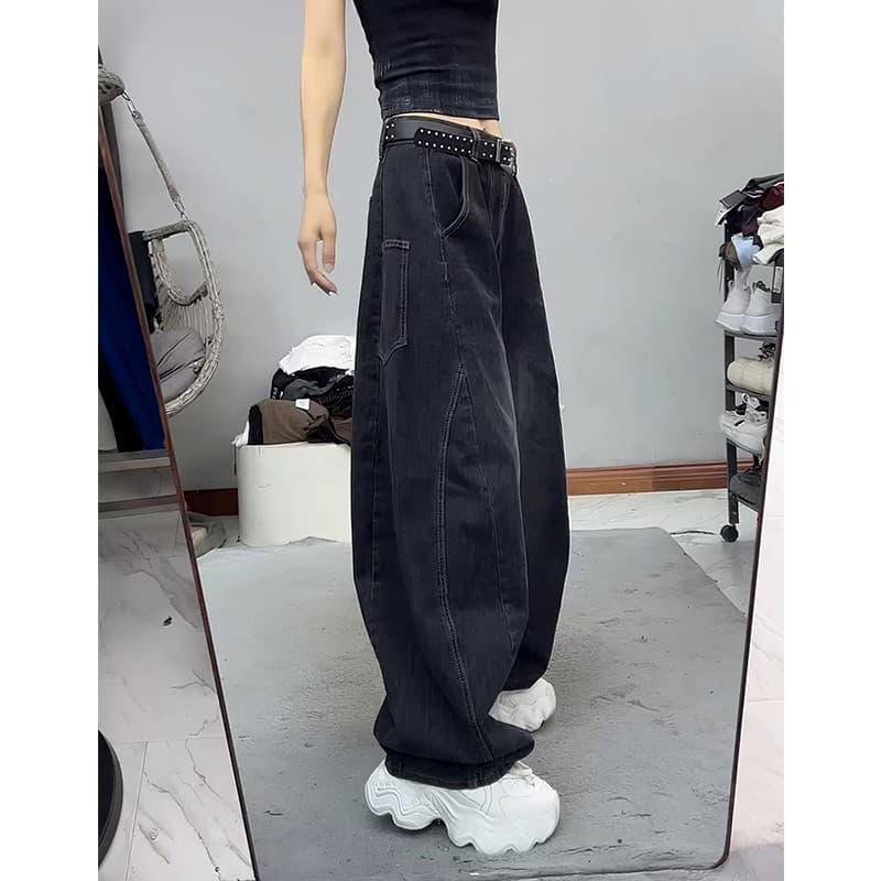 Tamanho grande Retro americano Machete Jeans feminino outono inverno gordura mm forma pêra cintura alta mais magro olhar