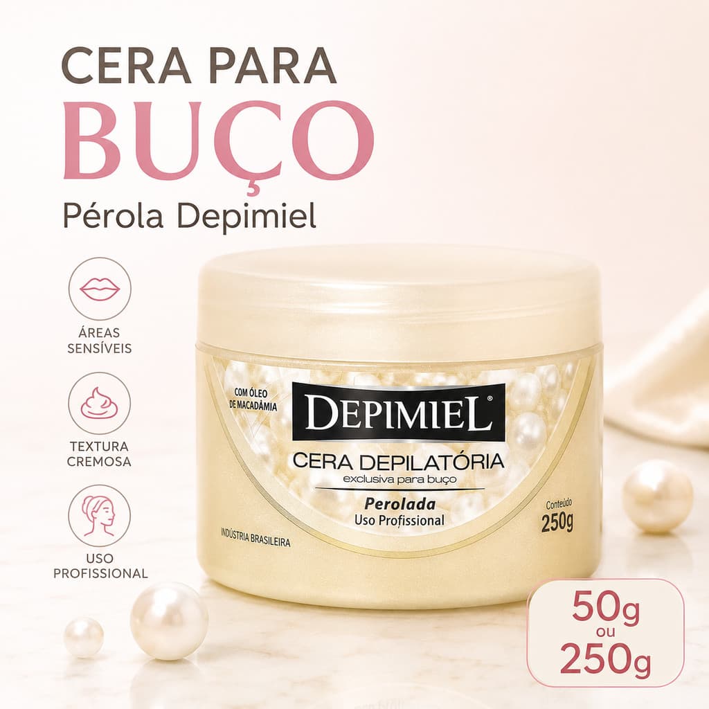 Cera Depilatória Pérola Depimiel Areas Sensíveis do Rosto 50g ou 250g