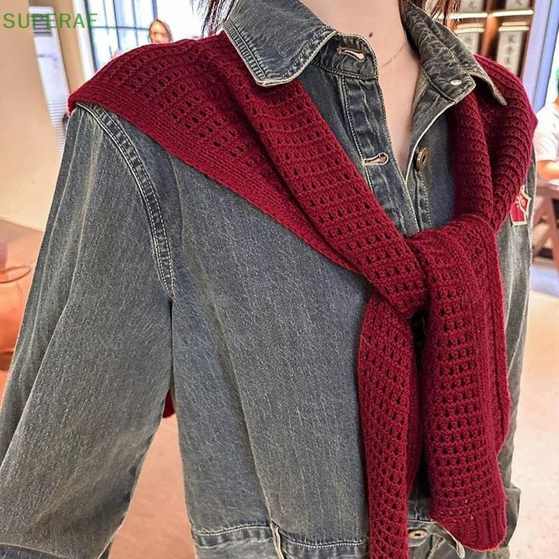 SUPERAF Xale De Malha Outono Camisa Feminina Colete Oco Exterior Usar Verão Gola Falsa Quente