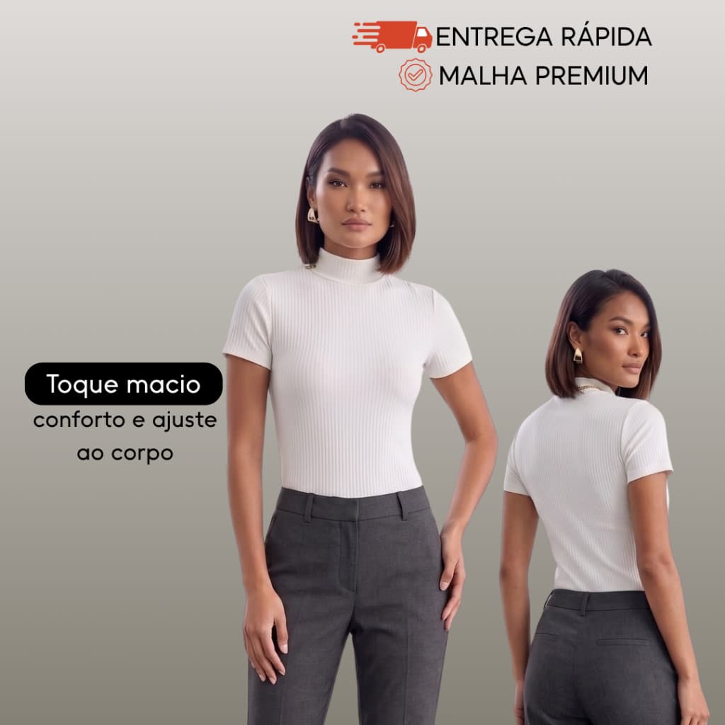 Blusa Feminina Gola Alta Canelada Ribana Conforto e Estilo Tecido Premium Casual Dia a Dia Algodão