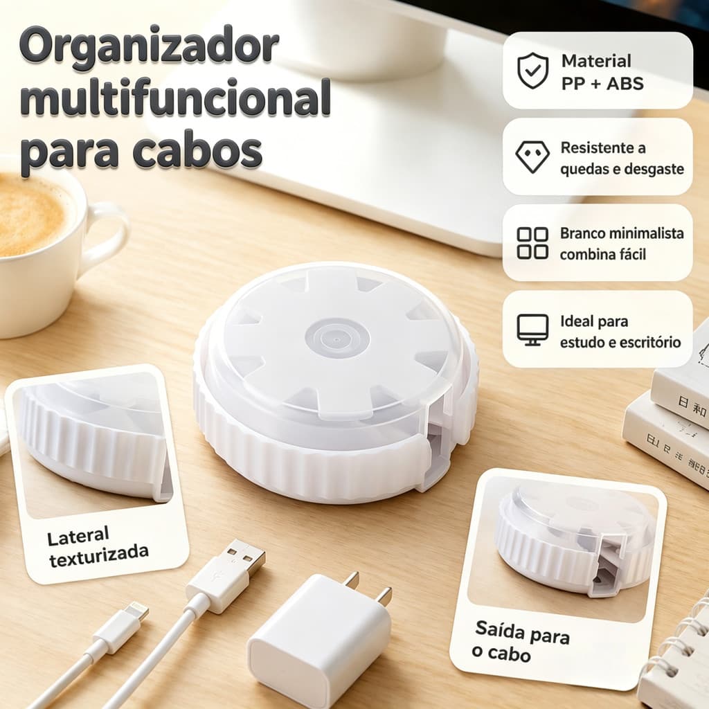 Organizador de Cabos com Enrolador Portátil para Fone Carregador USB Cabo de Dados e Ajuste de Comprimento Prático