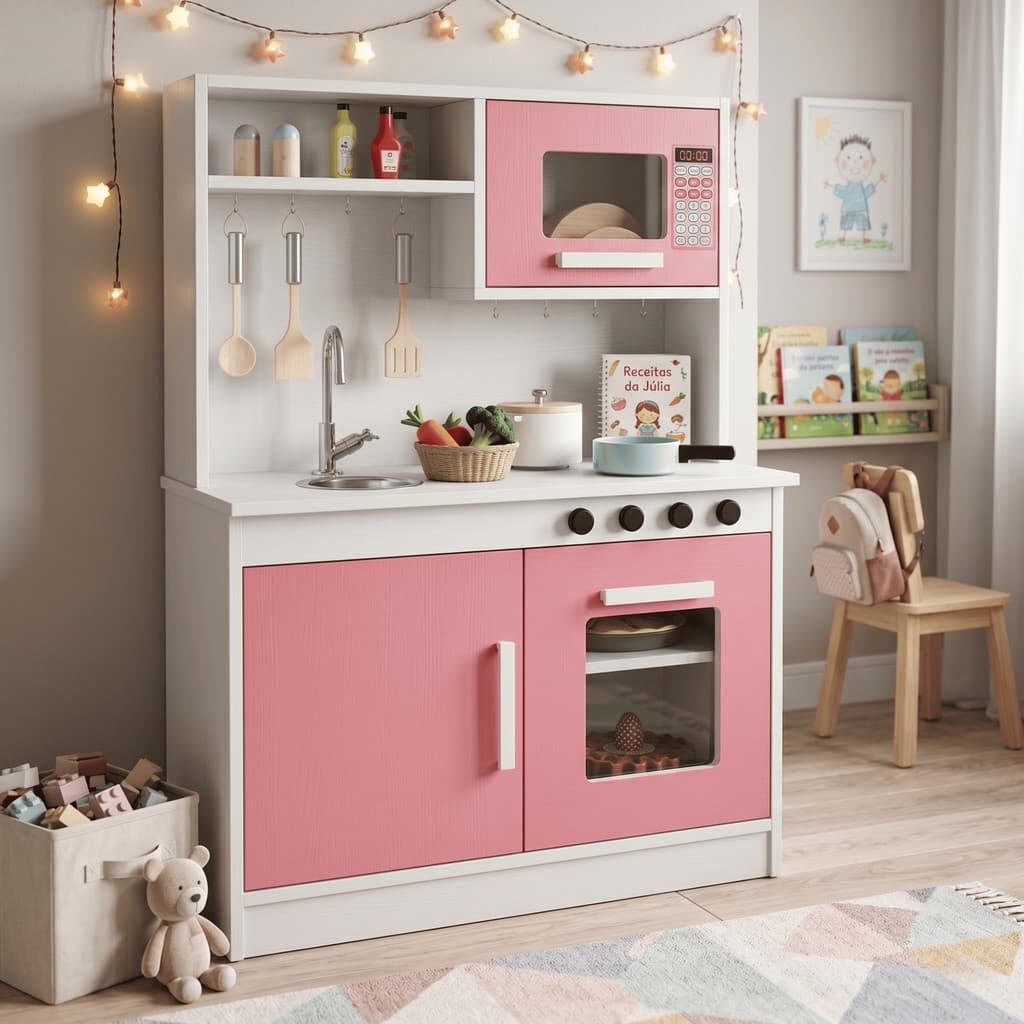 Cozinha Brinquedo Infantil Completa Armário Refrigerador Pia Microondas Encantada Criança