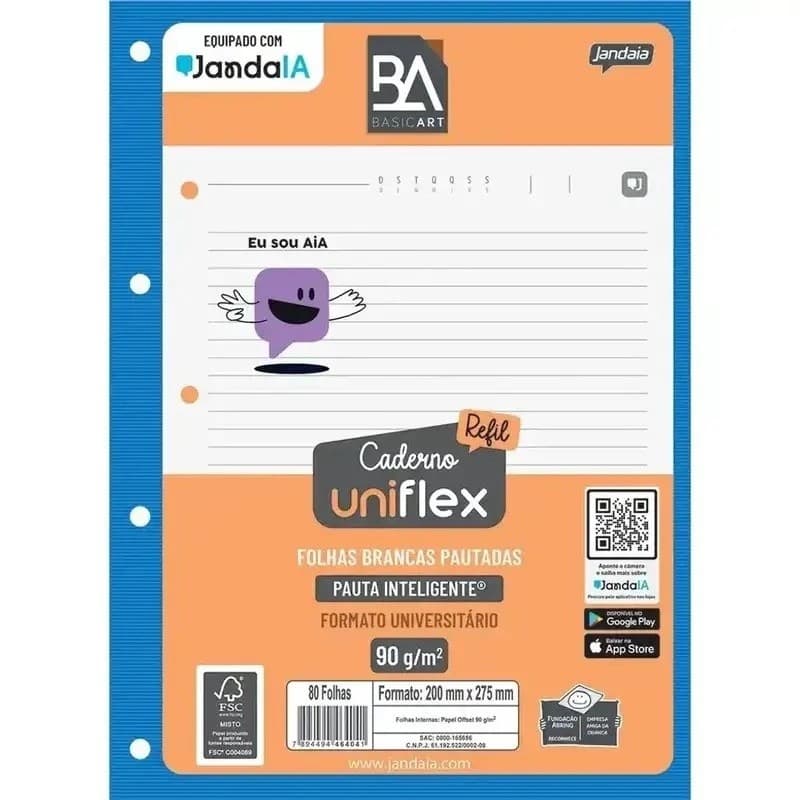 Refil Uniflex IA Universitário 4 Furos 80 Folhas 90g