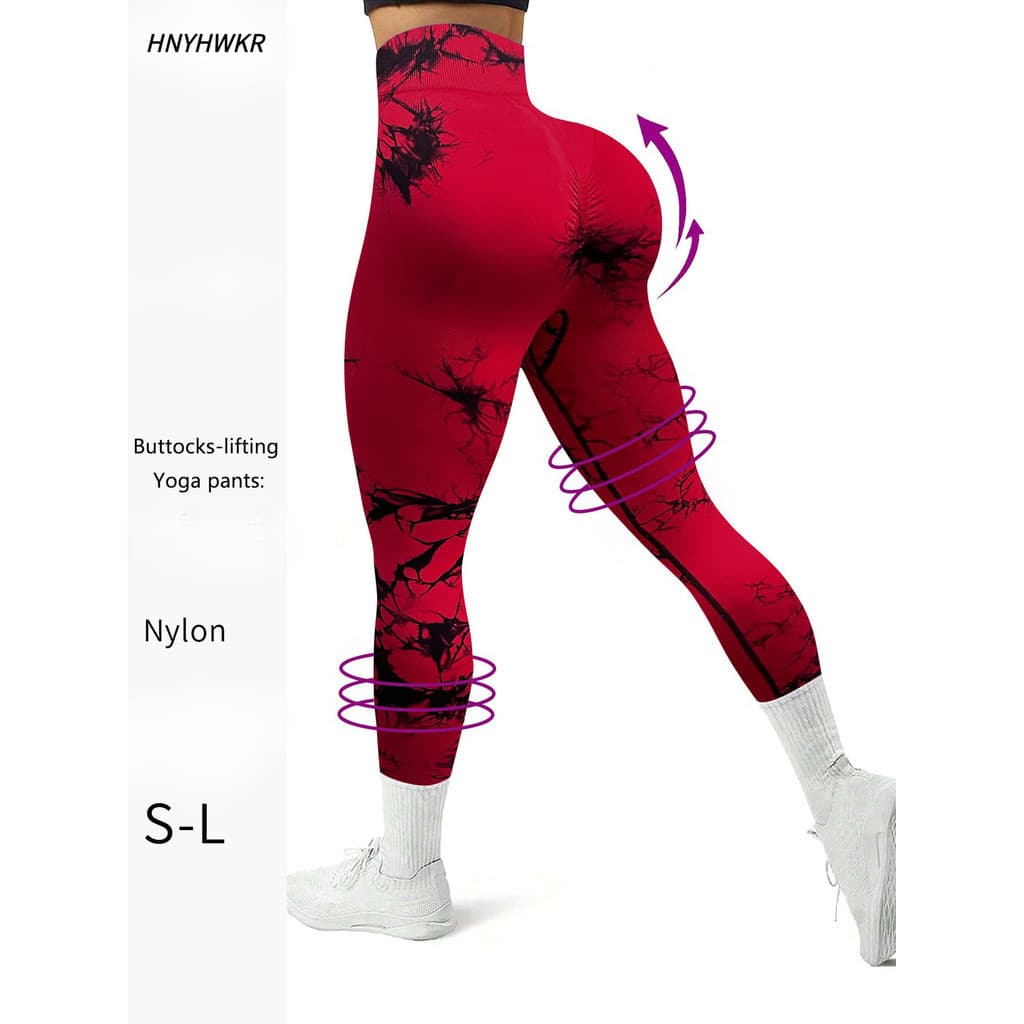 Novas Leggings Tie-Dye com Rosto Sorridente em Cores Amigáveis à Pele, Borda Anti-Rolamento, Calças de Corrida Florais J