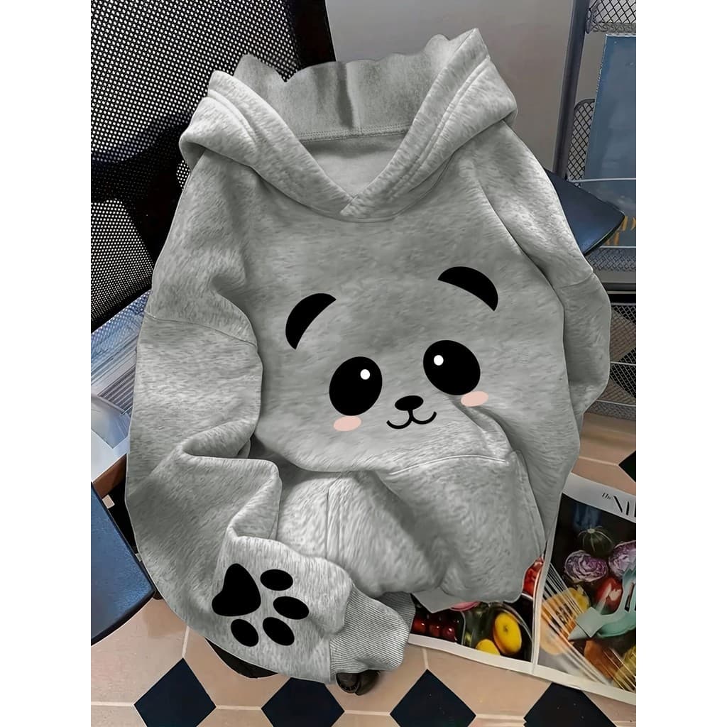 Moletom Feminino Canguru Estampado de Panda, Combina Elementos Macios e Adoráveis