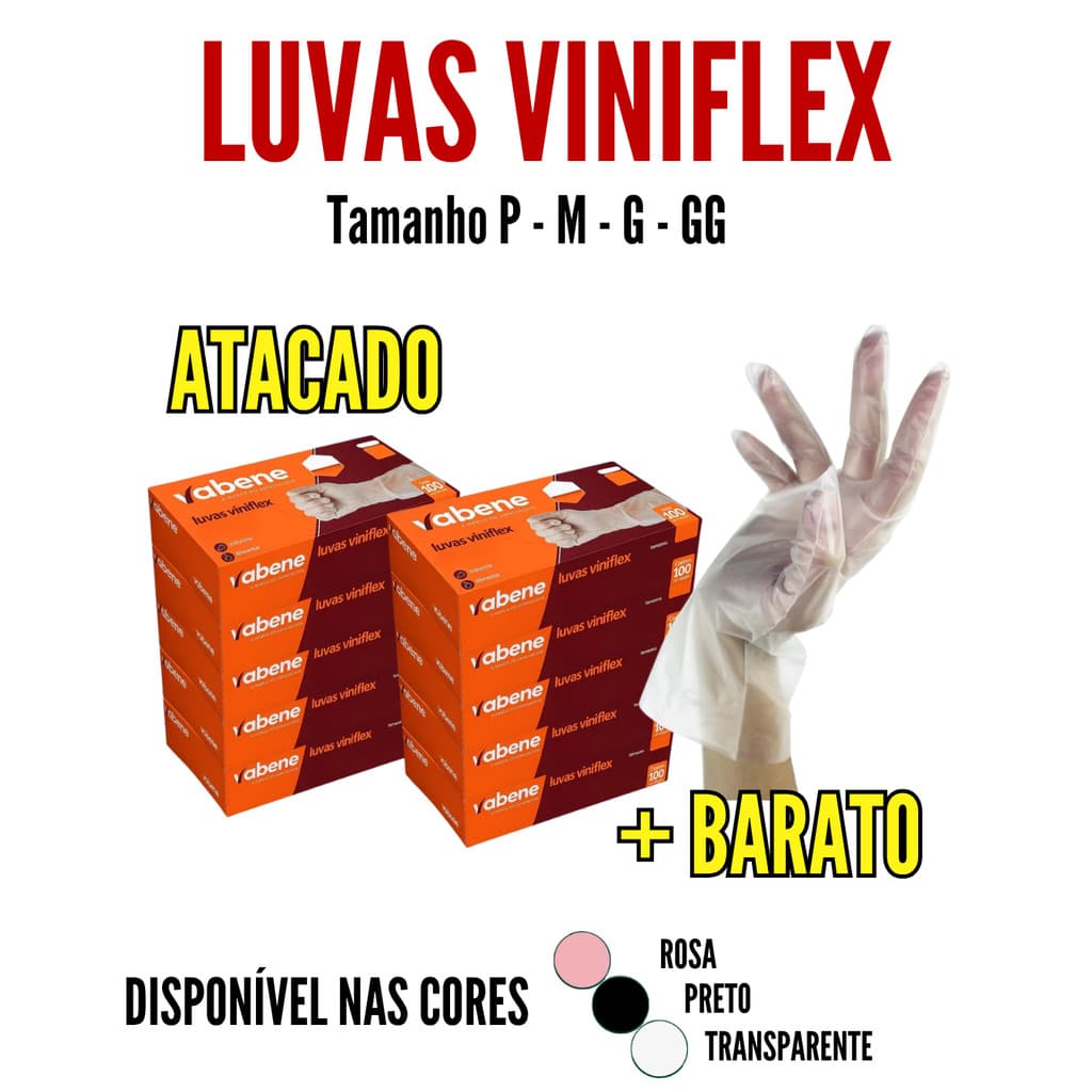 Kit 400 uni Luva Descartável Viniflex TPE Preta - Rosa - Transparente - sem pó  P/M/G/GG
