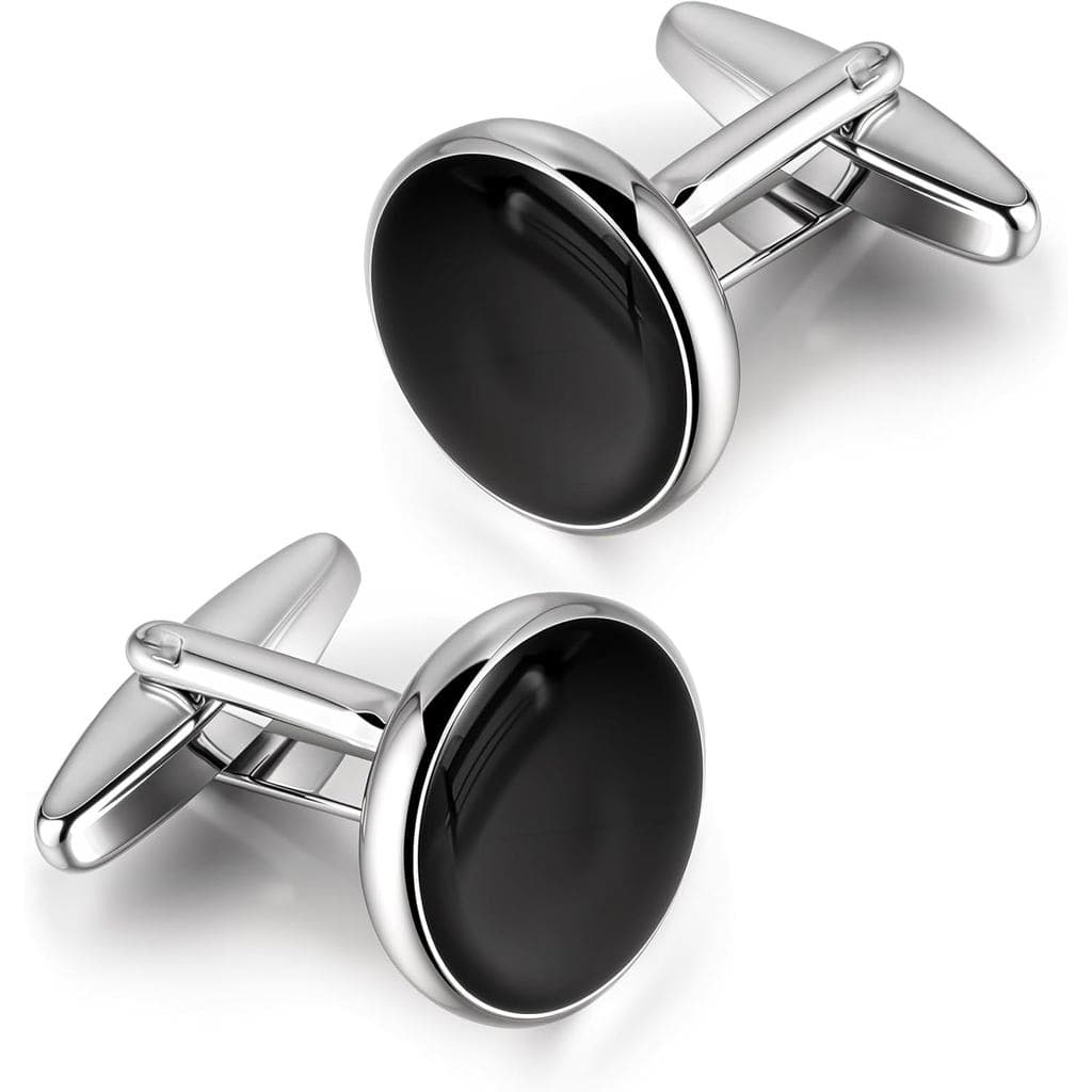 Abotoaduras Clássicas Pretas e Prateadas para Homens, Abotoaduras Elegantes para Negócios, Abotoaduras de Liga de Cobre,
