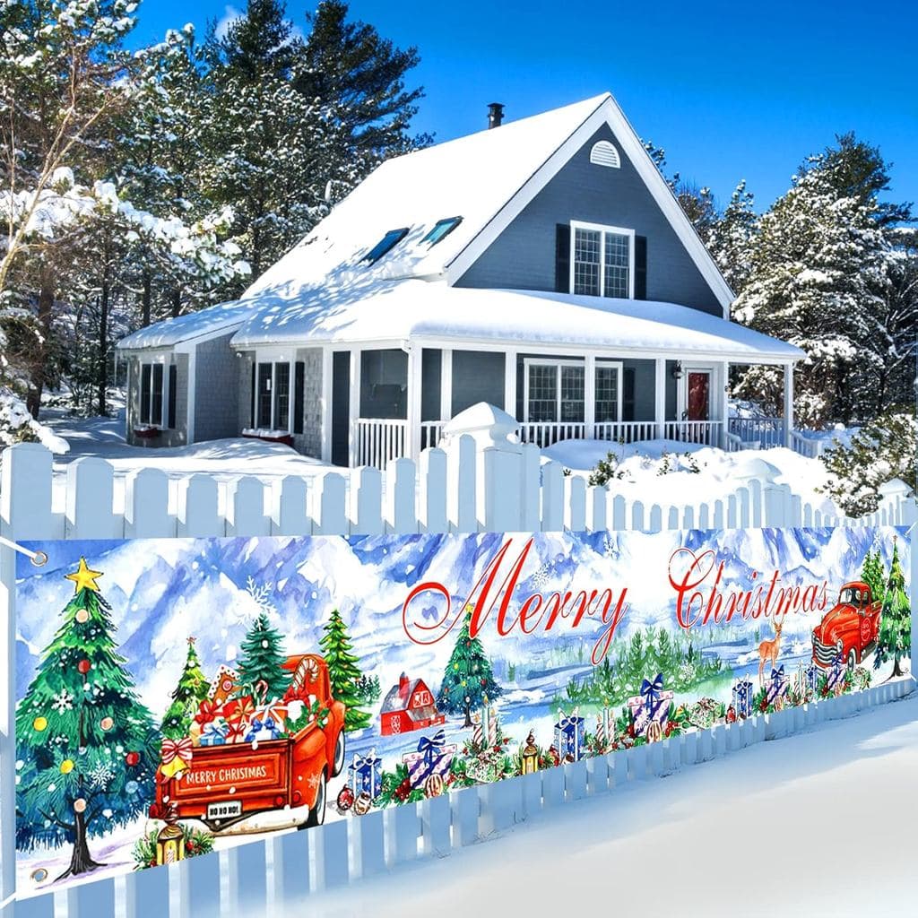 Decorações de Natal com Caminhão Vermelho para Exterior, Faixa Decorativa para Cerca de Jardim, Faixa de Natal com Carro