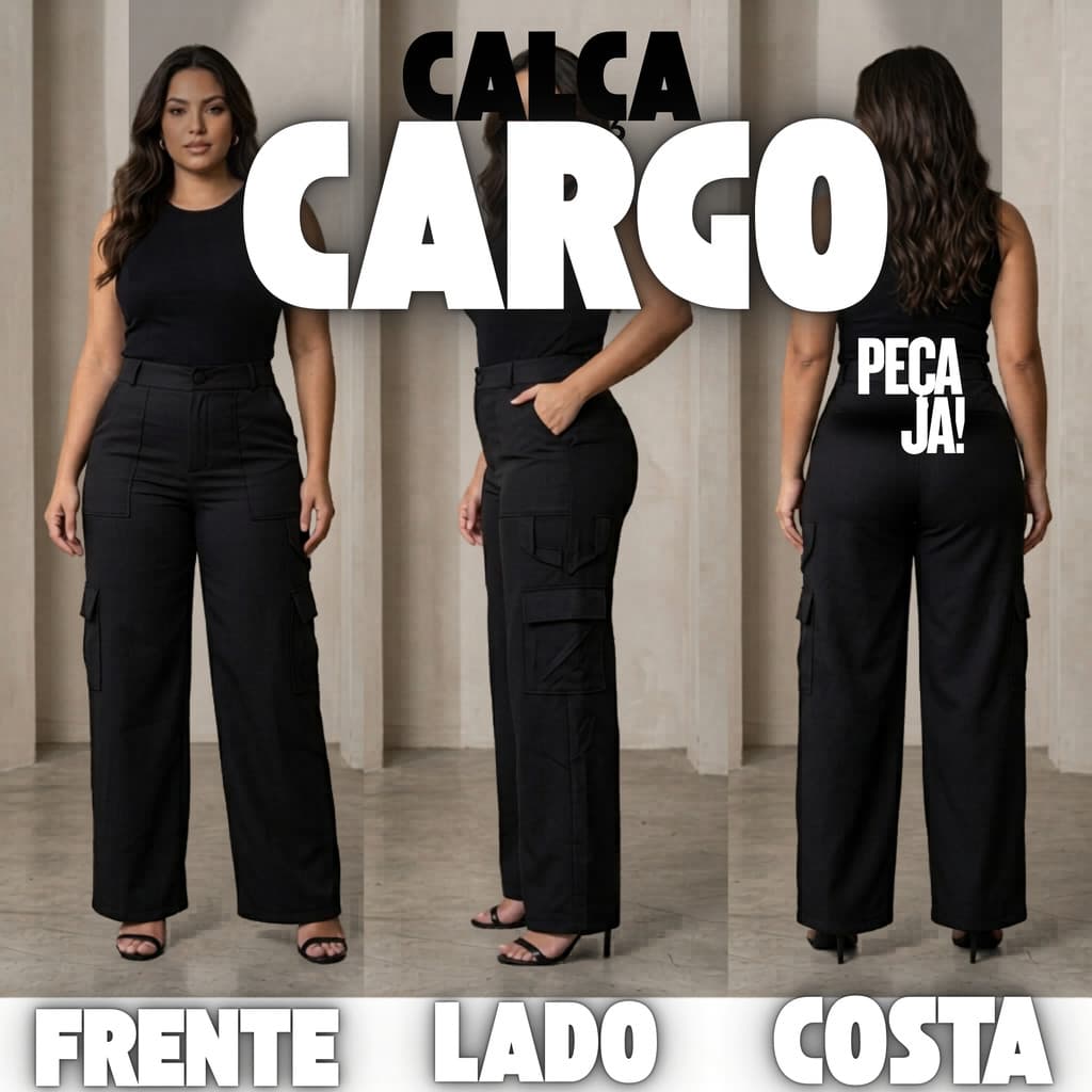 Calça Pantalona Cargo Com Bolsos Feminina Rosa Pink -  Calça Para Brilhar