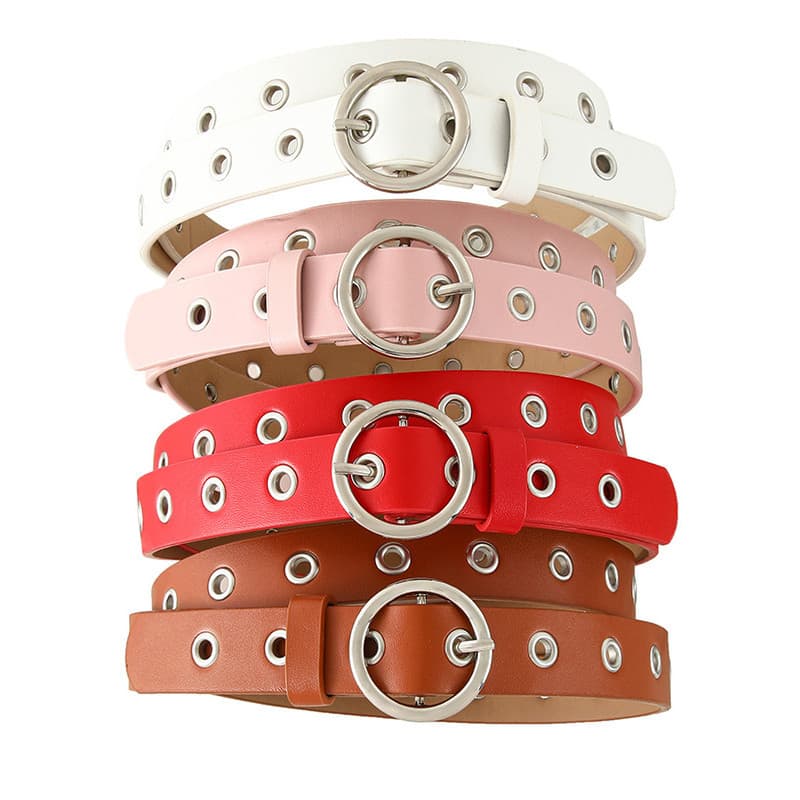 Cinto feminino moda vermelho rosa marrom buraco completo Jeans decoração coreano simples cinto Casual