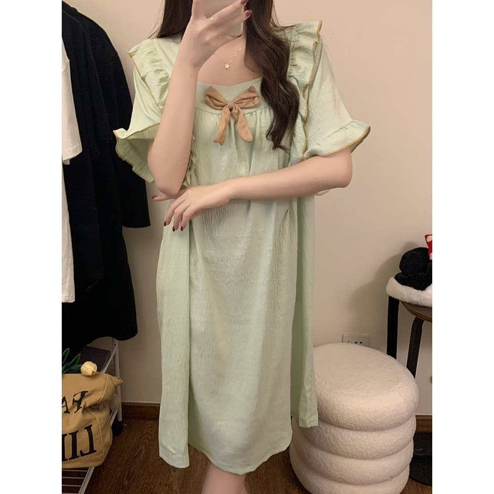 Camisola de manga curta feminina verão fino tecido algodão puro desejo estilo com almofada no peito verão estudante arco