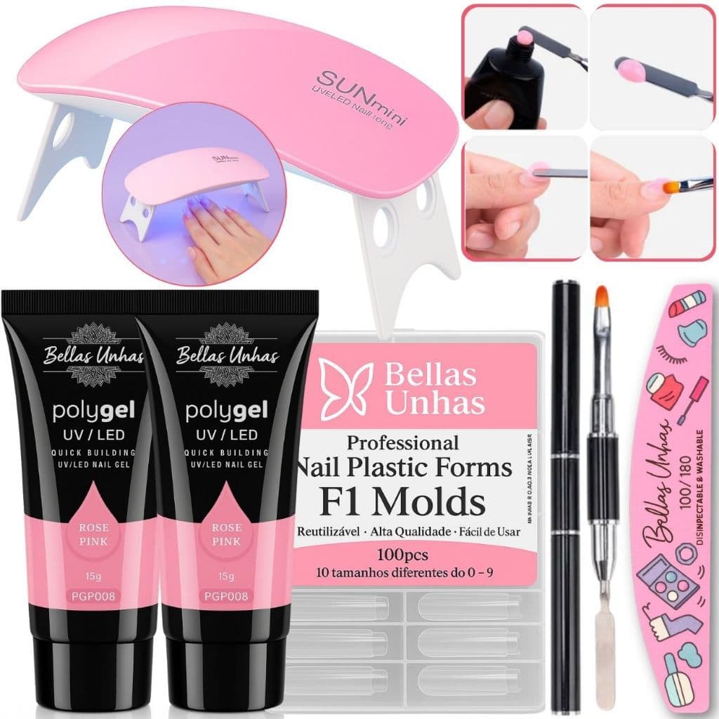 Kit Polygel Poligel Alongamento Cabine Lixa Molde F1 Unhas - ENVIO IMEDIATO - Promoção