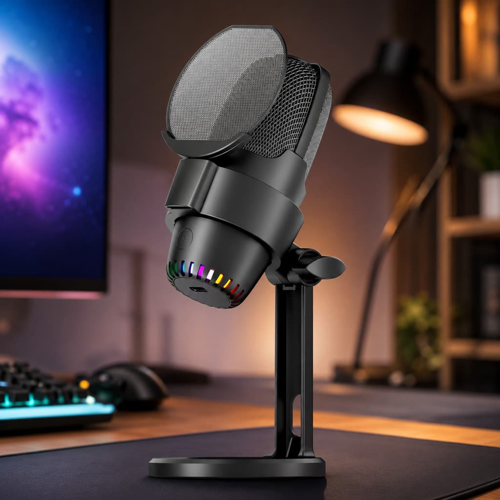 Microfone Condensador USB RGB para Gamer Streaming Podcast Gravação Live Alta Captação DELTA-C101P
