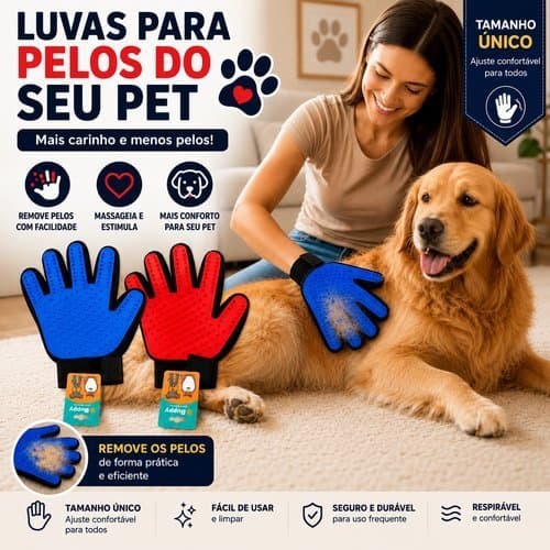 Luva Removedora Pelos Pet Escova Banho Massageador 23cm Sortida