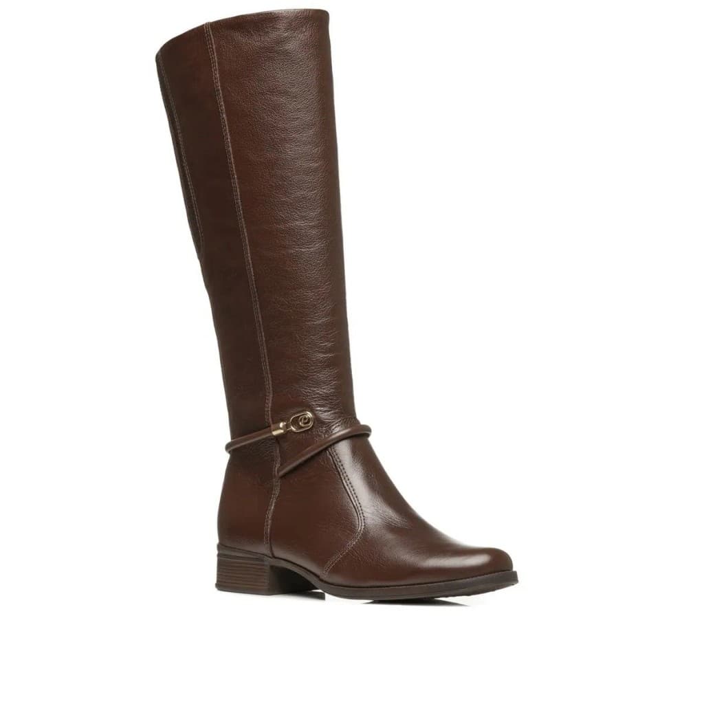 Bota Montaria Feminina Pegada Cano Alto Longo Couro Salto Baixo Confortável Marrom 282064