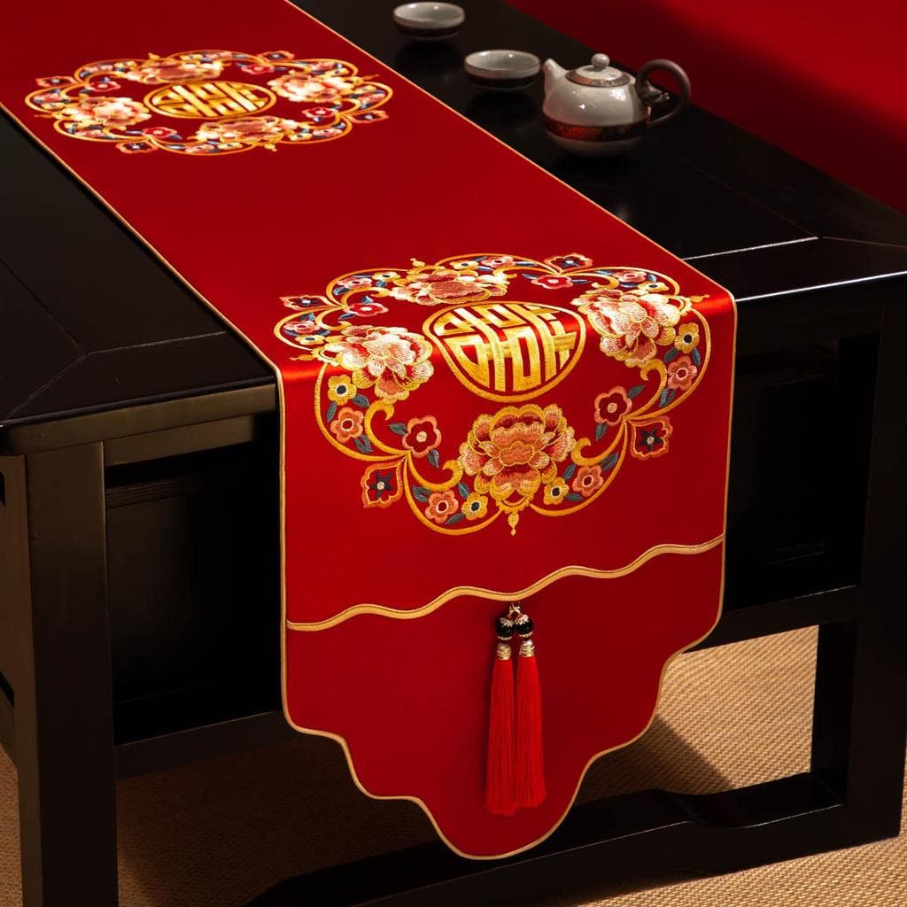Vermelho chinês feliz personagem mesa de casamento pano luz luxo High-End decoração do quarto de casamento Layout mesa d