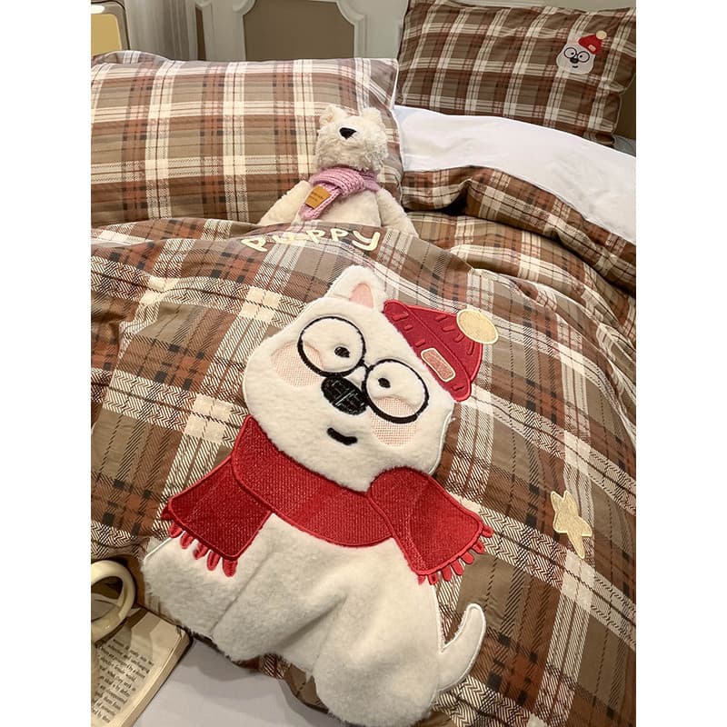 100% algodão xadrez listras bordado West Highland filhote de cachorro colcha capa de algodão puro Retro cama britânica q