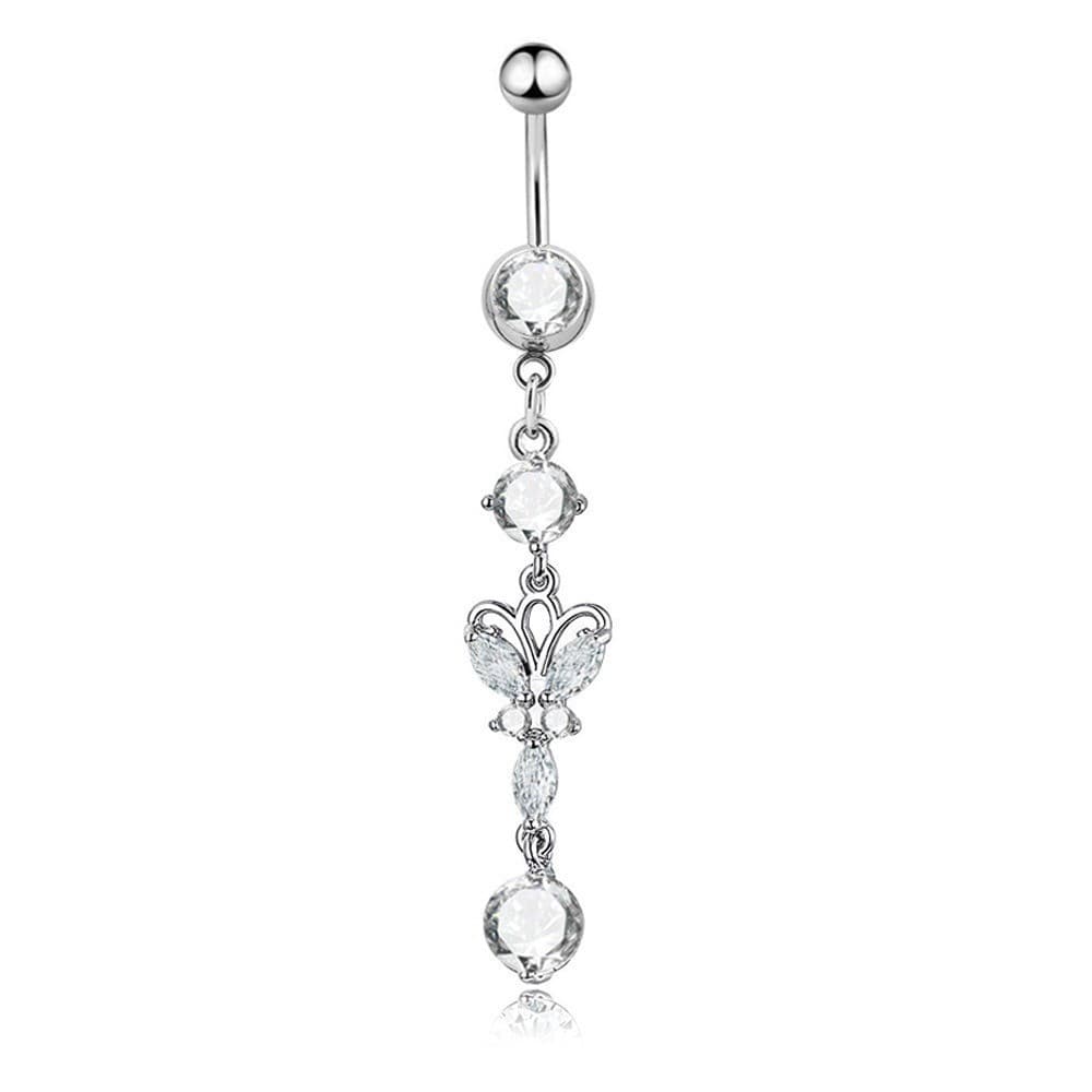Piercings de umbigo elegantes em aço inoxidável, brincos com pingente de folha, joias de piercing corporal com zircônia