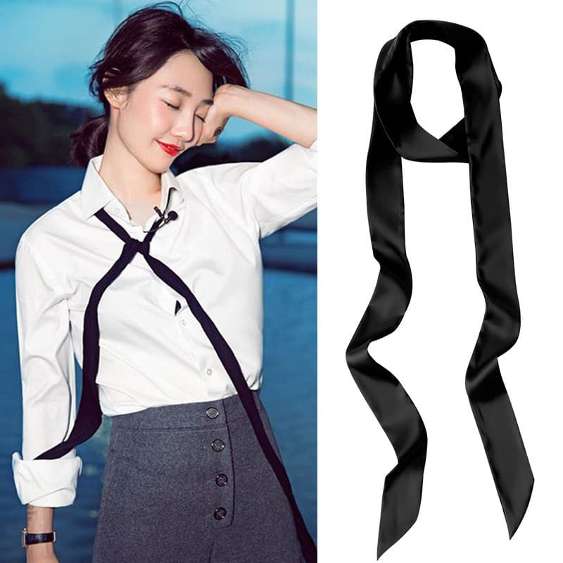 Skinnyscarf cor sólida tira fina lenço de seda estreito feminino cachecol pequeno cinto faixa de cabelo gravata fita Str