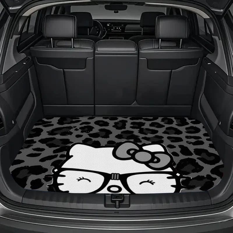 Tapete de porta-malas de carro com estampa de leopardo Hello Kitty Design de 1 peça, adequado para a maioria dos veículo