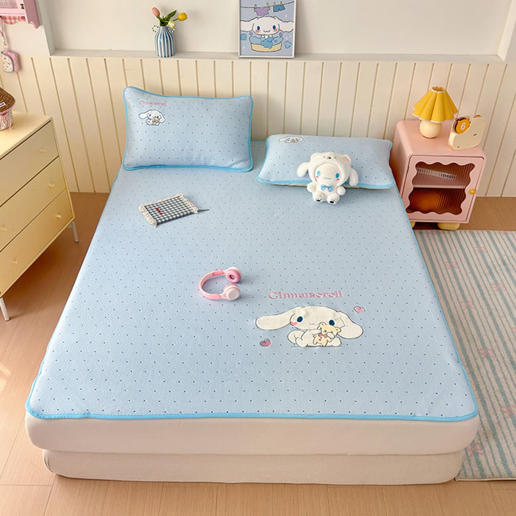 Yugui Dog Cute Classe A Ice Silk Cool Mat Conjunto de três peças Lençol Estilo Cool Ar Condicionado Assento Crianças Tap