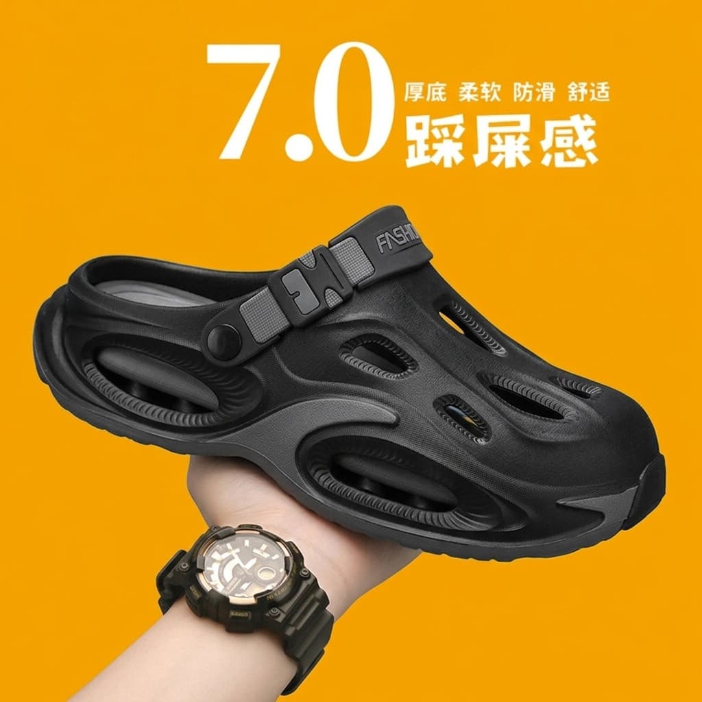Buraco sapatos masculinos verão exterior usar sola grossa chinelos de praia aumentados adolescentes antiderrapante anti-