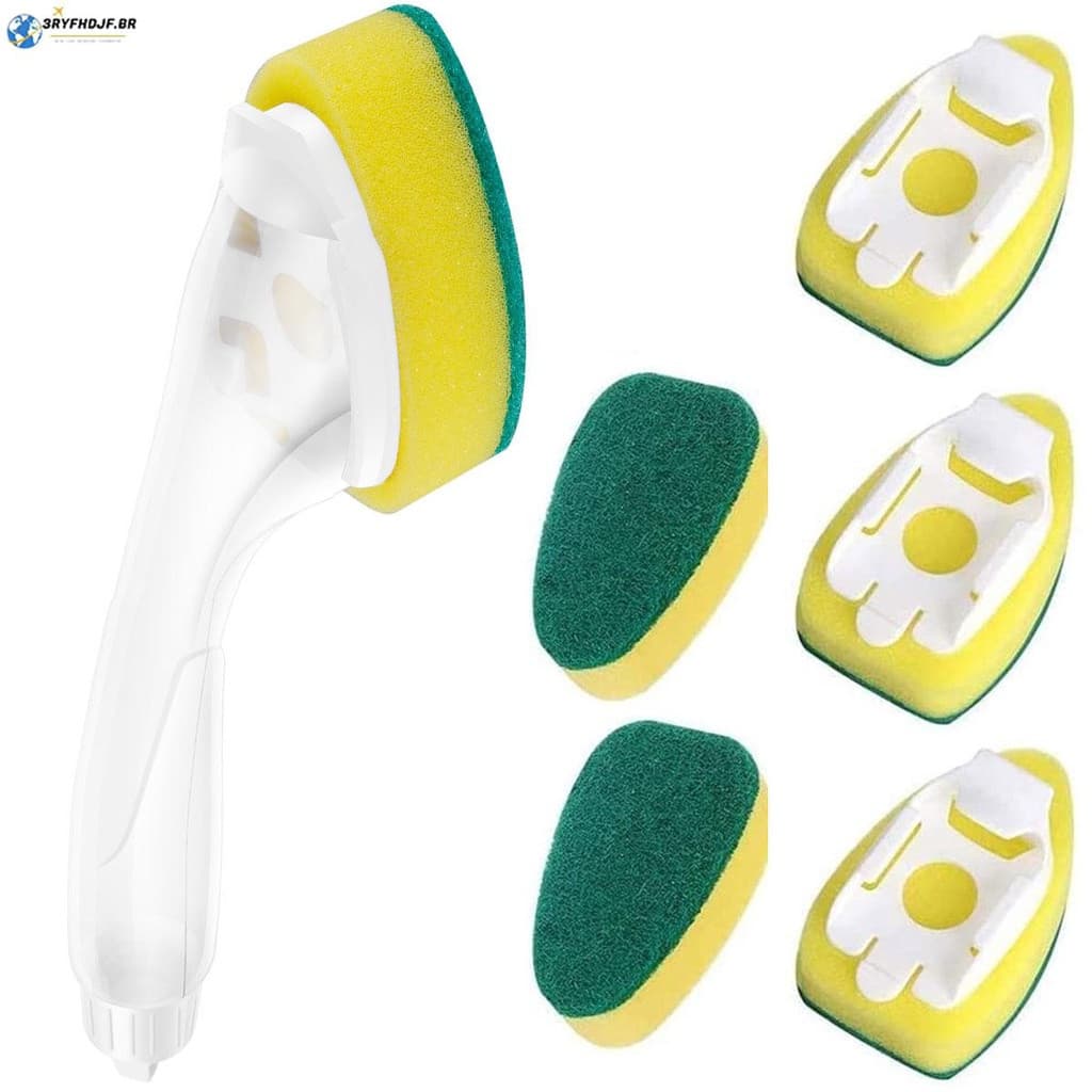 Cabo de reposição para escova de lavar louça, vem com 7 cabeças de esponja de reposição, peça de reposição resistente pa