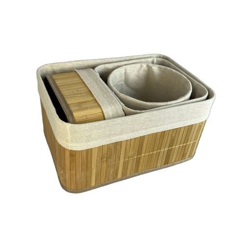 Conjunto 4 Cestos Organizadores Multiuso Bambu Organizar Casa Duravel Eco
