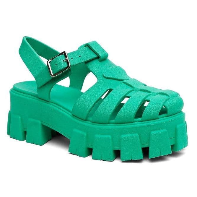 Sandália Feminina Plataforma Tratorada Aranha Fivela Confortável Fisherman