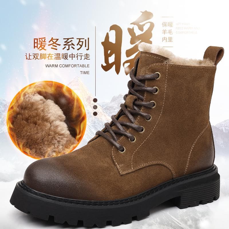Martin botas masculinas forro de lã de inverno engrossado botas de neve de couro genuíno masculino quente nordeste sapat