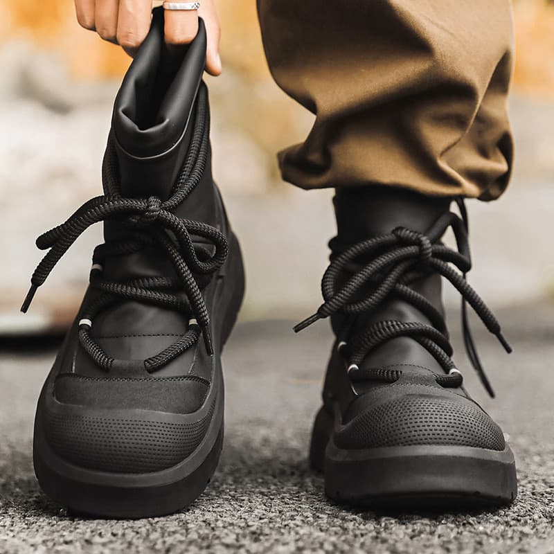 Botas de neve quentes de inverno masculinas forro de lã de cano alto antiderrapante Martin botas de caminhada ao ar livr