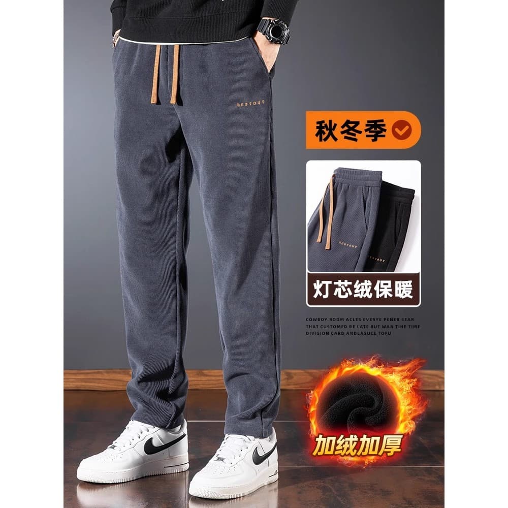 Calças casuais masculinas mais veludo engrossado Street Wear solto calças retas 2024 primavera outono estilo veludo esti