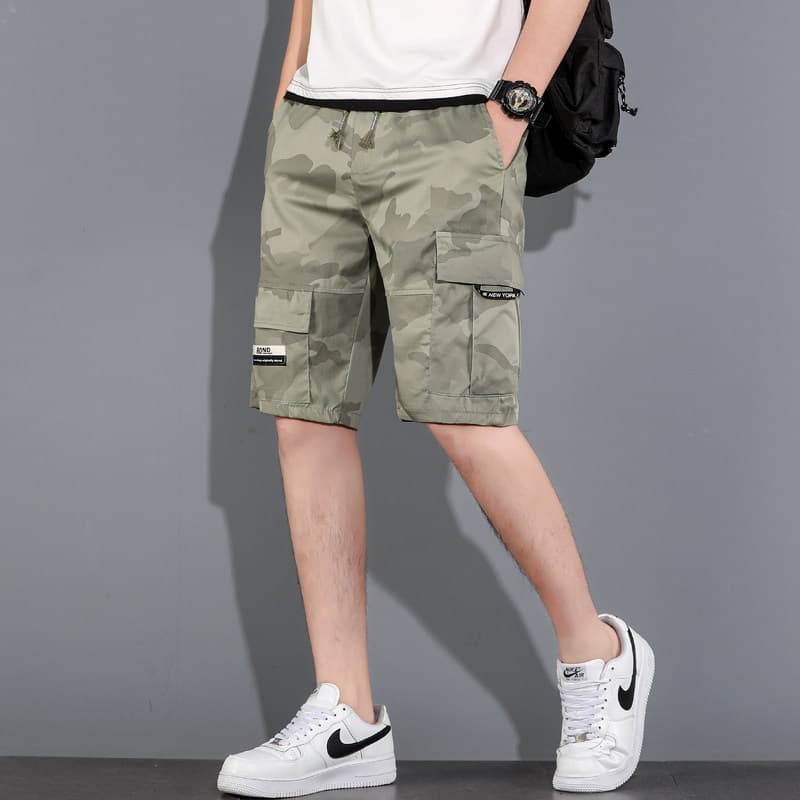 Tencel camuflagem macacão Shorts masculino Street Wear ins Shawn Yue na moda verão calças médias soltas calças de cinco