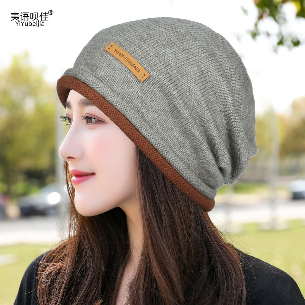 Outono inverno chapéu de lã de camada única Casual pilha chapéu de malha quente moda pulôver chapéu senhoras Baotou chap