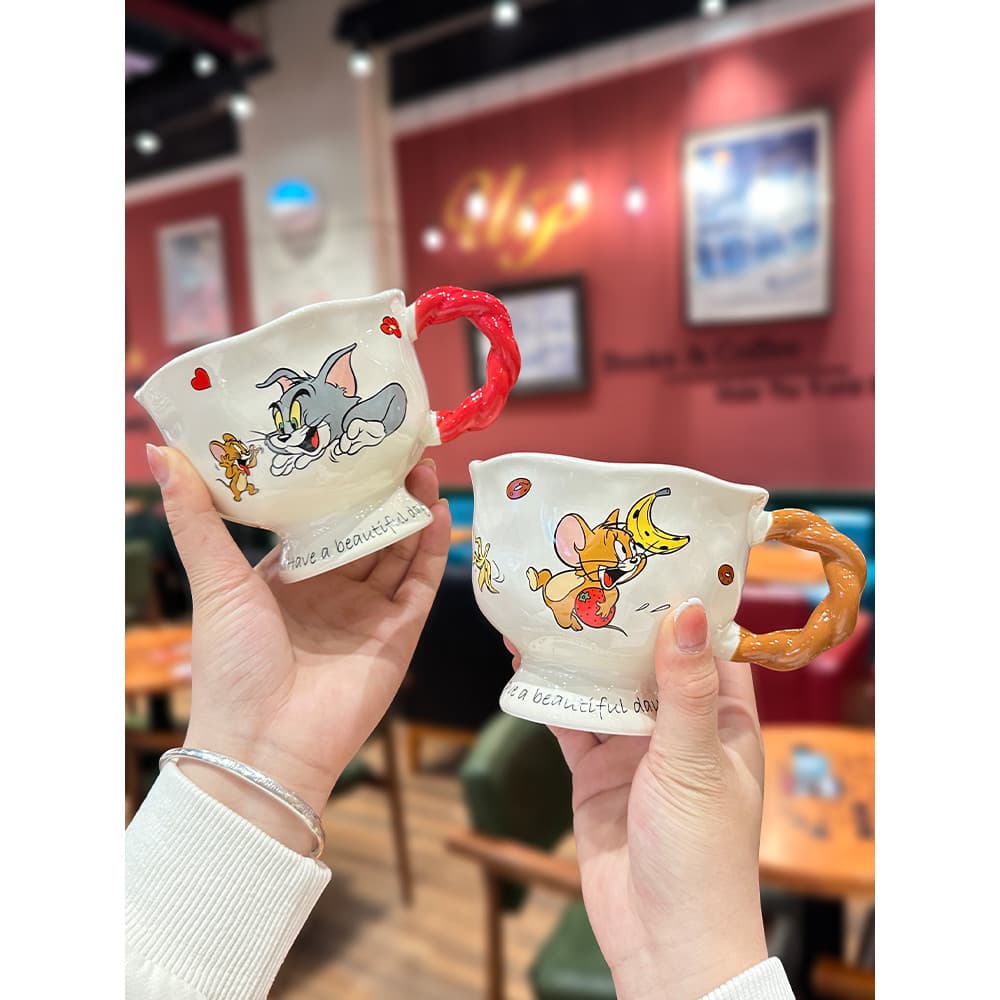 Cálice de gato e rato feminino doméstico crianças bonito café da manhã copo de leite casal de alto valor copo de cerâmic