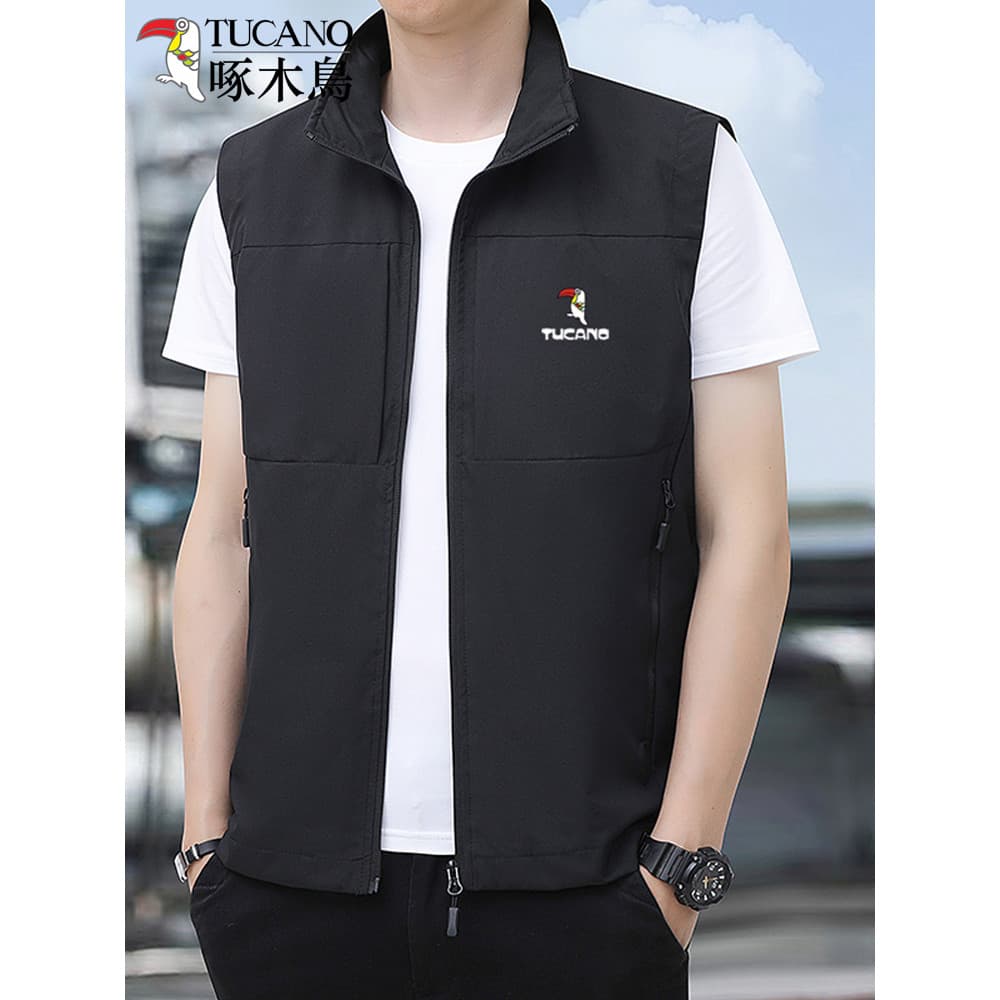 Woodpecker gola colete masculino primavera outono pai topo tamanho grande solto jaqueta de lã Casual colete ao ar livre