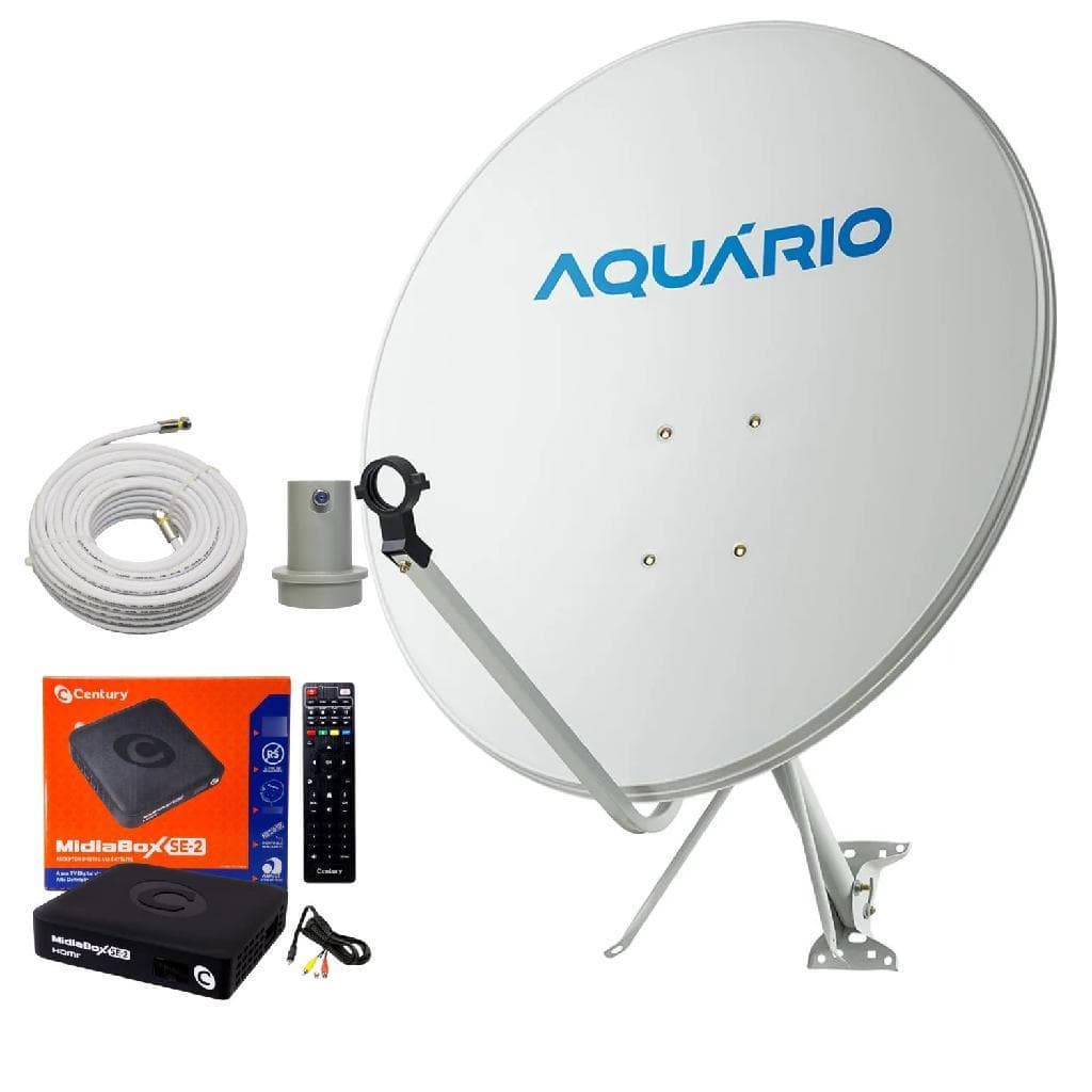 Kit Aquario Midiabox SE-2 Receptor Digital Antena 60cm Banda KU Offset DTH-60 LNBF Cabo 15m
