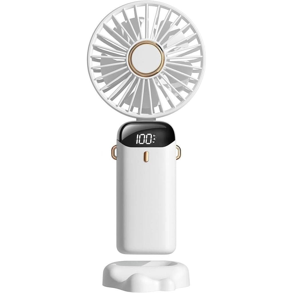 Ventilador Recarregável com Display Digital LED – Ventilador Portátil de Mão e de Mesa com Velocidades Ajustáveis, Carre