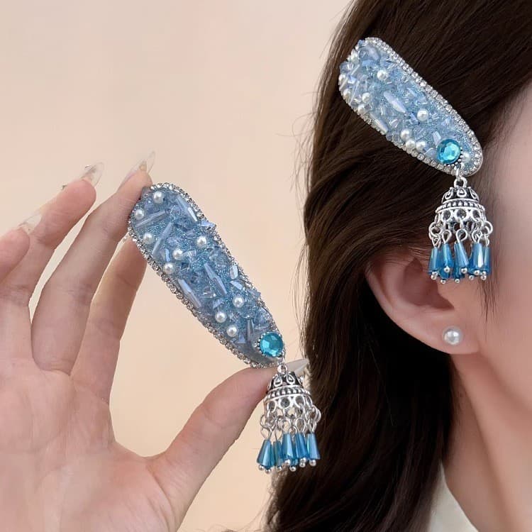 Novo estilo flor borla grampo de cabelo elegante cristal lado clipe franja clipe pérola BB clipe Hairpin Headdress