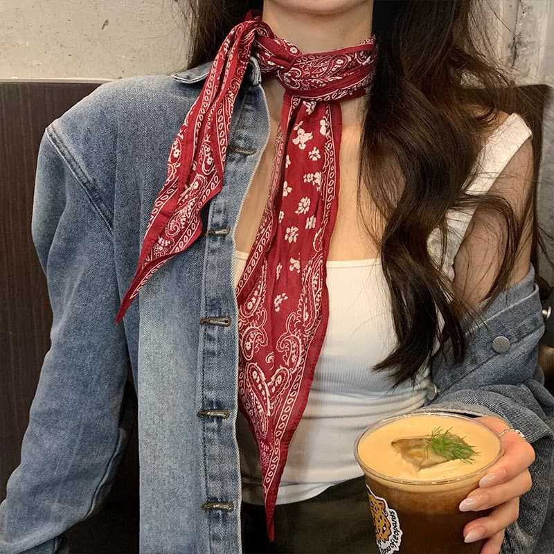 Retro clássico vermelho caju padrão diamante lenço de seda feminino baixo rabo de cavalo gravata cabelo Streamer lenço b