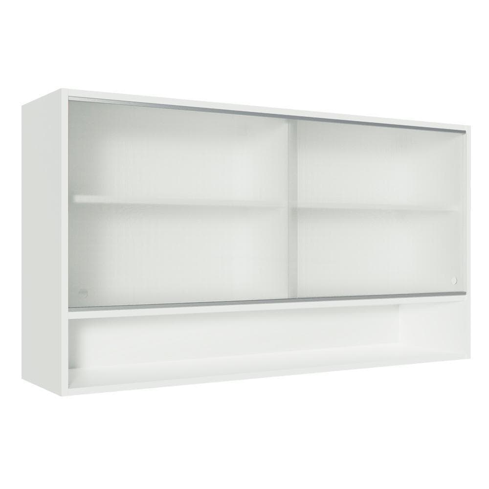 Armário de Cozinha Aéreo 2 Portas de Correr de Vidro e 1 Nicho Branco Glamy Madesa