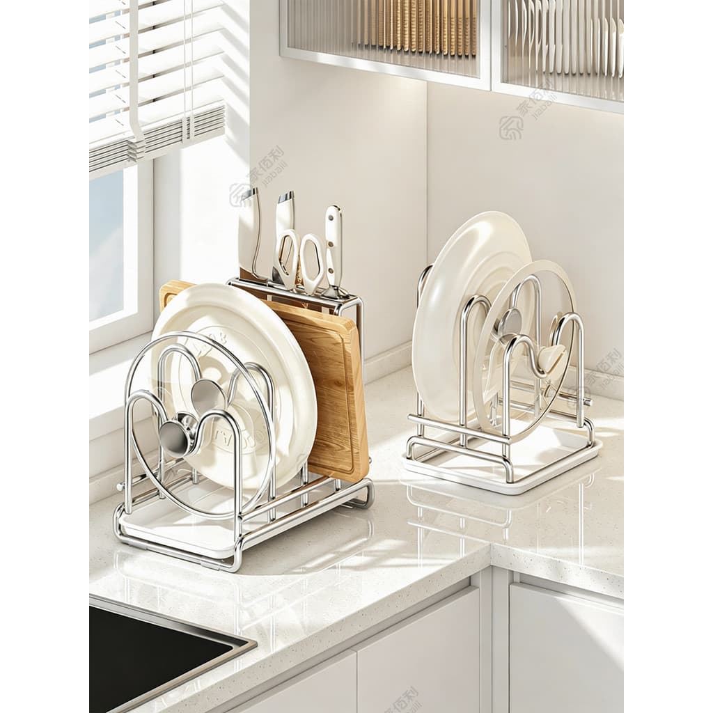 Rack de faca de aço inoxidável, prateleira de cozinha, rack de armazenamento doméstico, tampa de panela, placa de corte