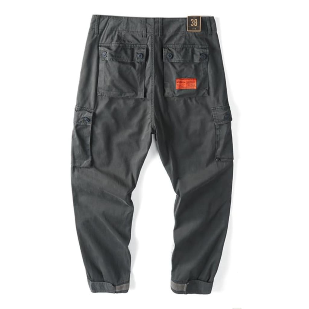 Japonês Retro macacão masculino solto Multi-bolso calças casuais calças retas lavado angustiado primavera outono calças