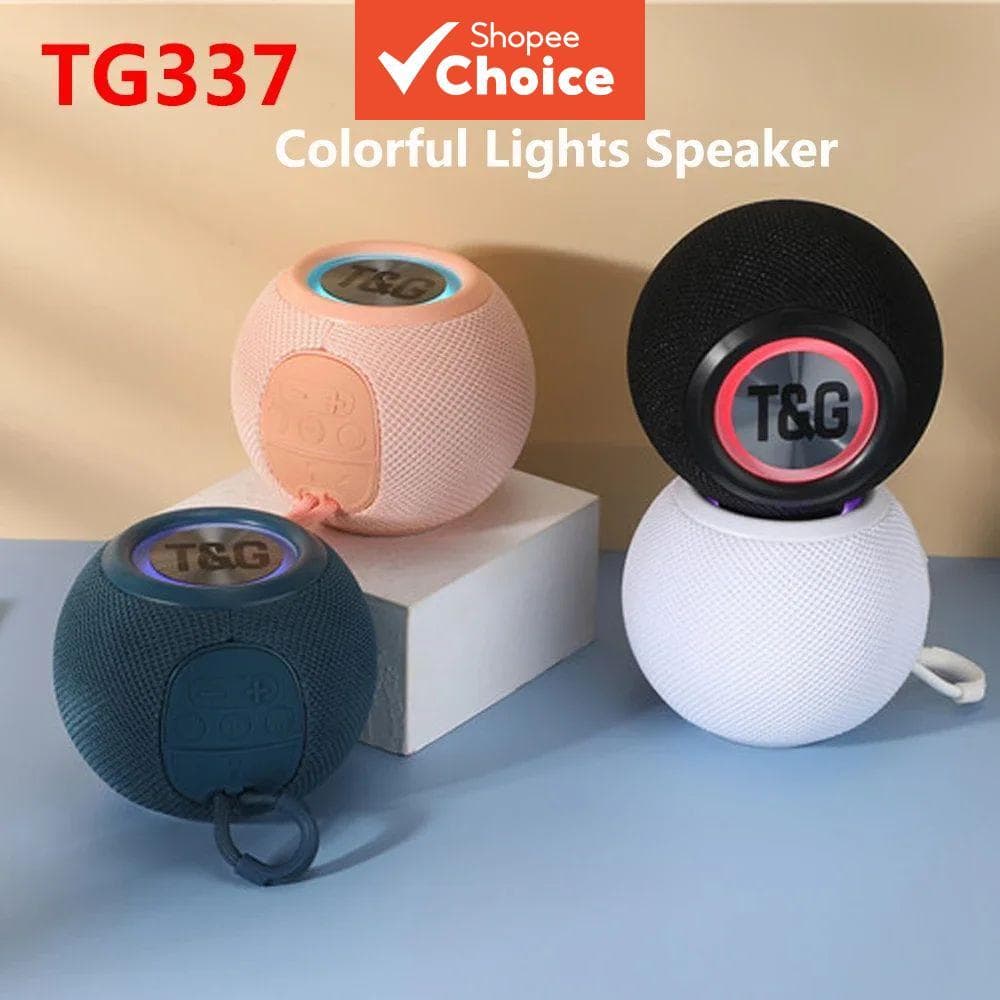 Caixa de Som Bluetooth Portátil Original T&G TG337 IPX5 à Prova d'Água, com Luz RGB LED, Estéreo TWS, Rádio FM,