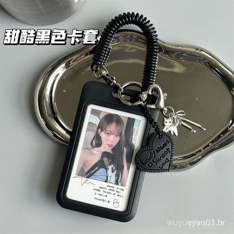 Porta-crachá de identificação com foto de 3 polegadas, protetor de crachá, capa transparente, porta-cartão com chaveiro.