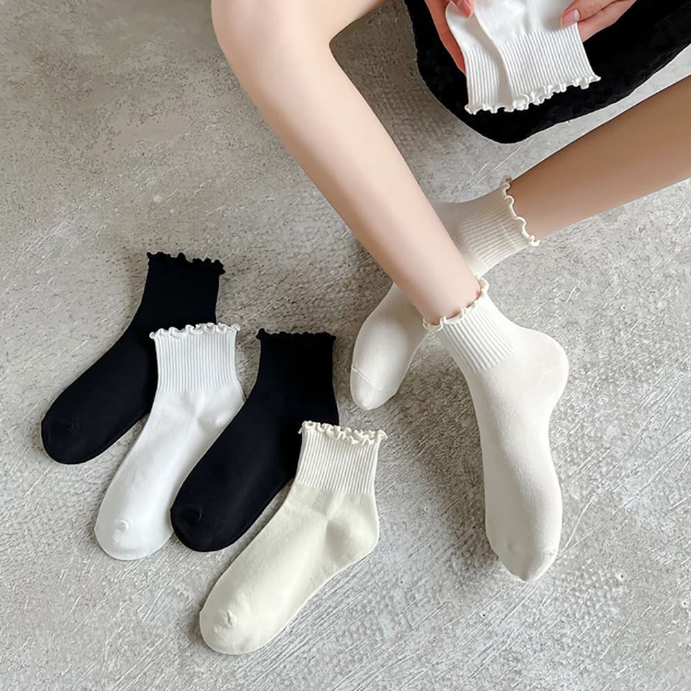 Meias De Tornozelo Com Punho , Algodão De Cor Sólida Altamente Elásticas Para Mulheres , 1 Par