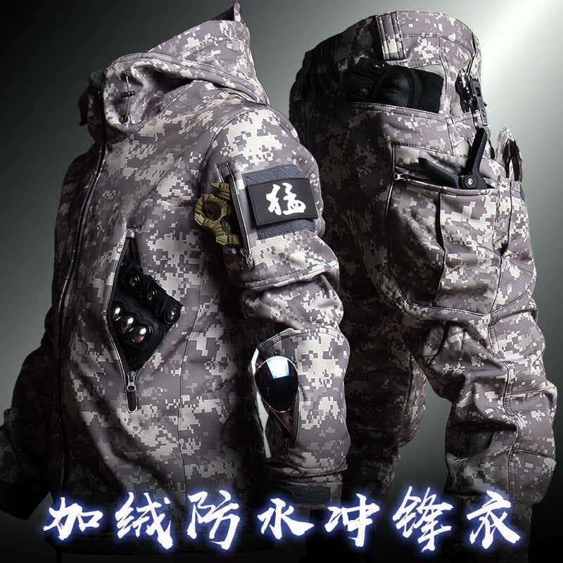 Camuflagem tática funcional jaqueta de casca macia terno masculino exército dos eua ACU inverno forro de lã à prova dwin