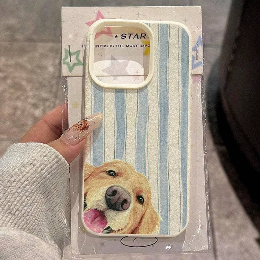 1 peça de capa de telefone em material TPU com padrão de Golden Retriever com listras azuis e douradas, compatível com i